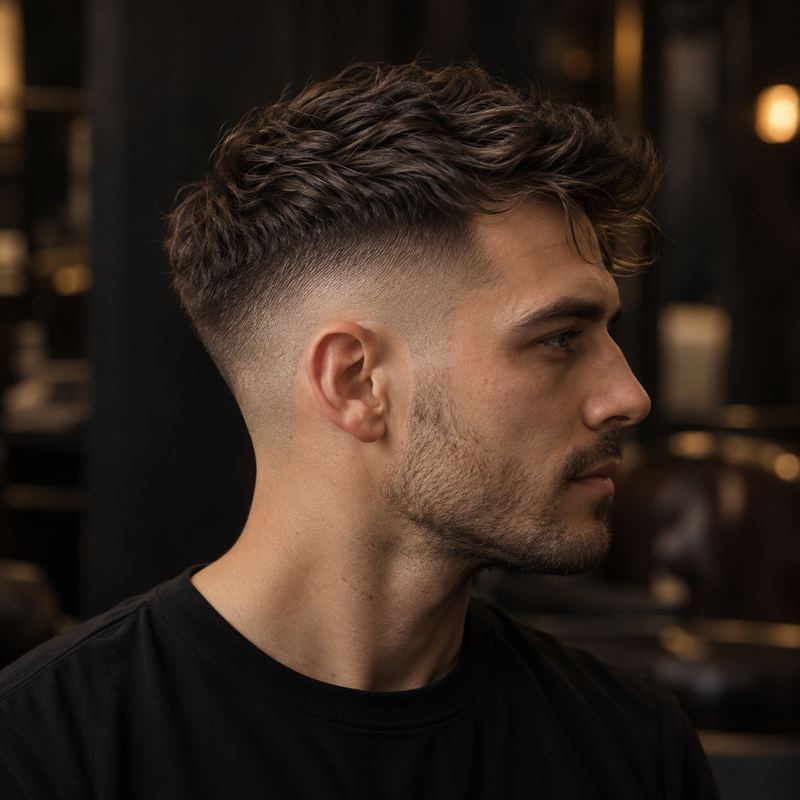 Mid fade z teksturowaną górą, widok z profilu — zdjęcie poglądowe